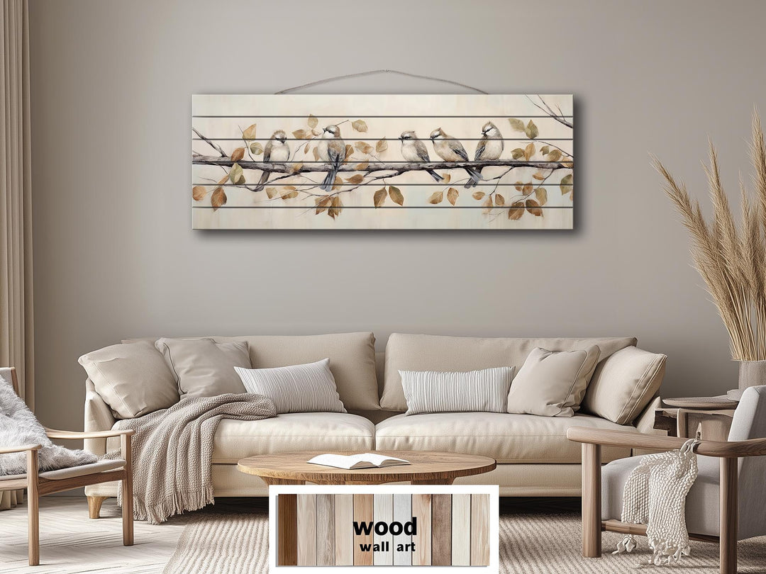 Small Birds on A Branch Distressed Wood Wall Art