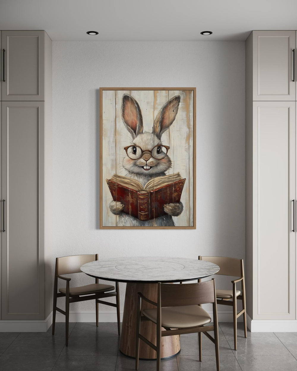 Smart Bunny Reading A Book Framed Canvas Wall Art