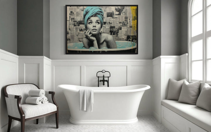 Smoking Woman in Bathtub Wall Art for Modern Bathroom Decor
