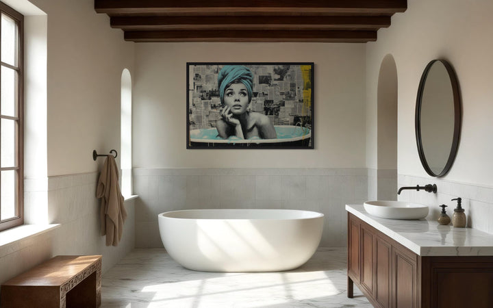 Smoking Woman in Bathtub Wall Art for Modern Bathroom Decor
