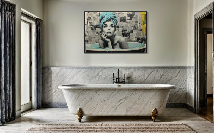 Smoking Woman in Bathtub Wall Art for Modern Bathroom Decor