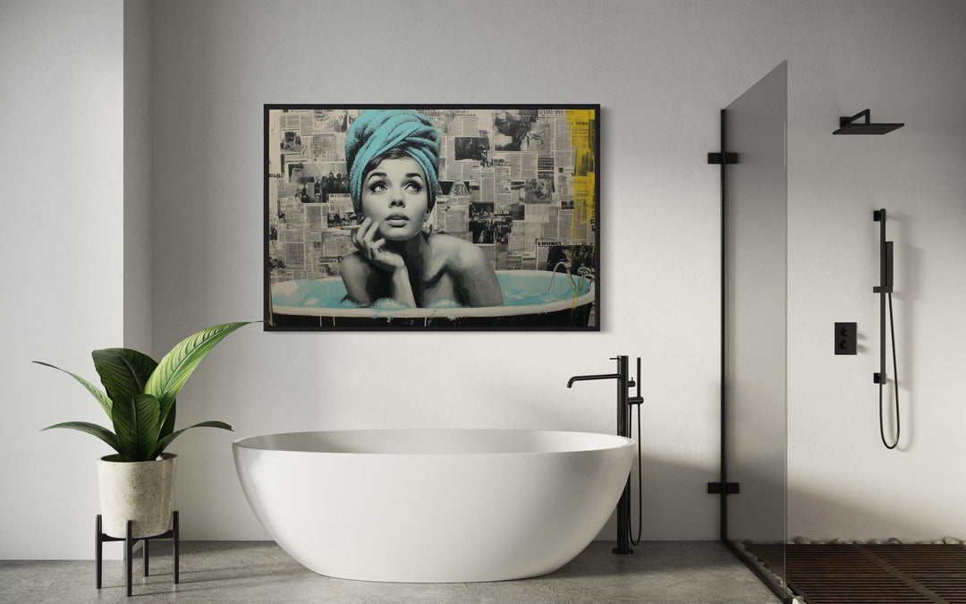 Smoking Woman in Bathtub Wall Art for Modern Bathroom Decor