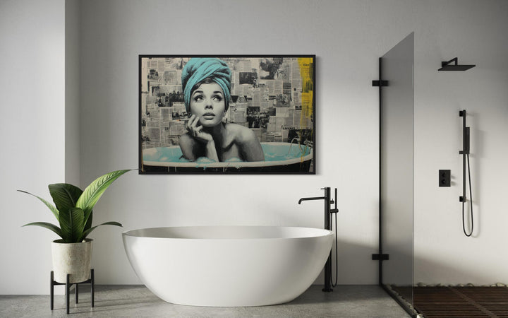 Smoking Woman in Bathtub Wall Art for Modern Bathroom Decor