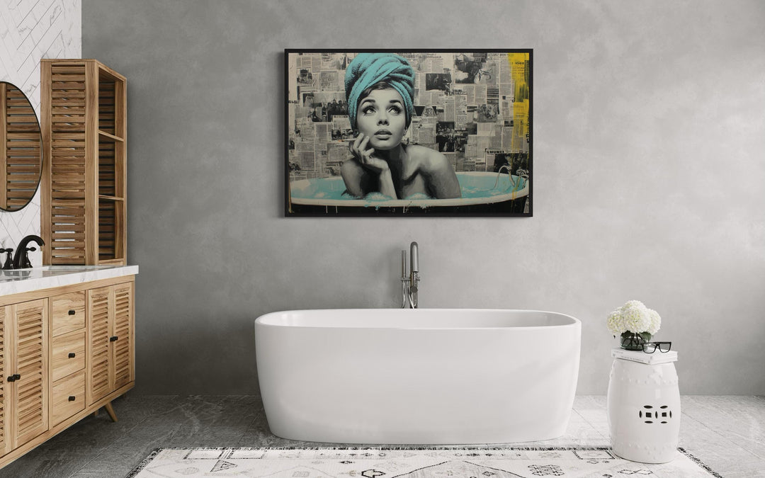 Smoking Woman in Bathtub Wall Art for Modern Bathroom Decor