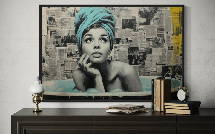 Smoking Woman in Bathtub Wall Art for Modern Bathroom Decor