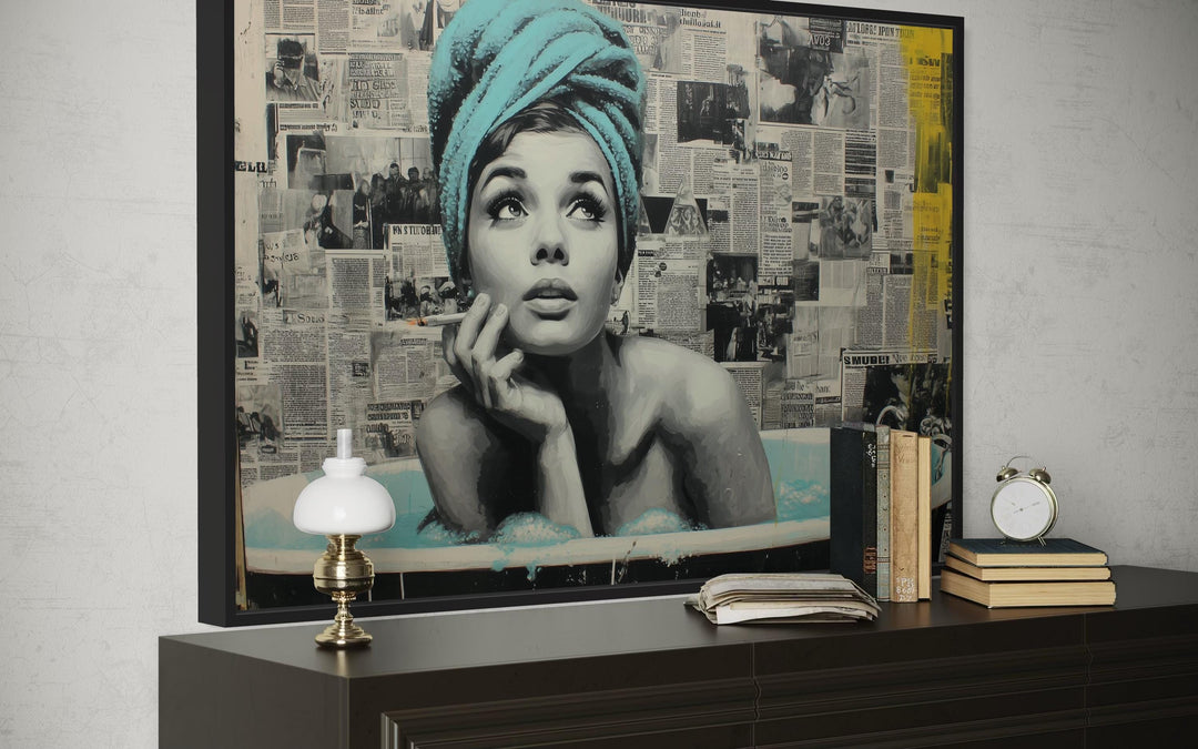 Smoking Woman in Bathtub Wall Art for Modern Bathroom Decor