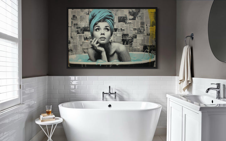Smoking Woman in Bathtub Wall Art for Modern Bathroom Decor