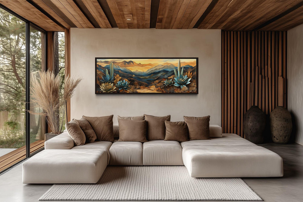 Southwestern Agave Desert Landscape Layered Wood Style Canvas Wall Art