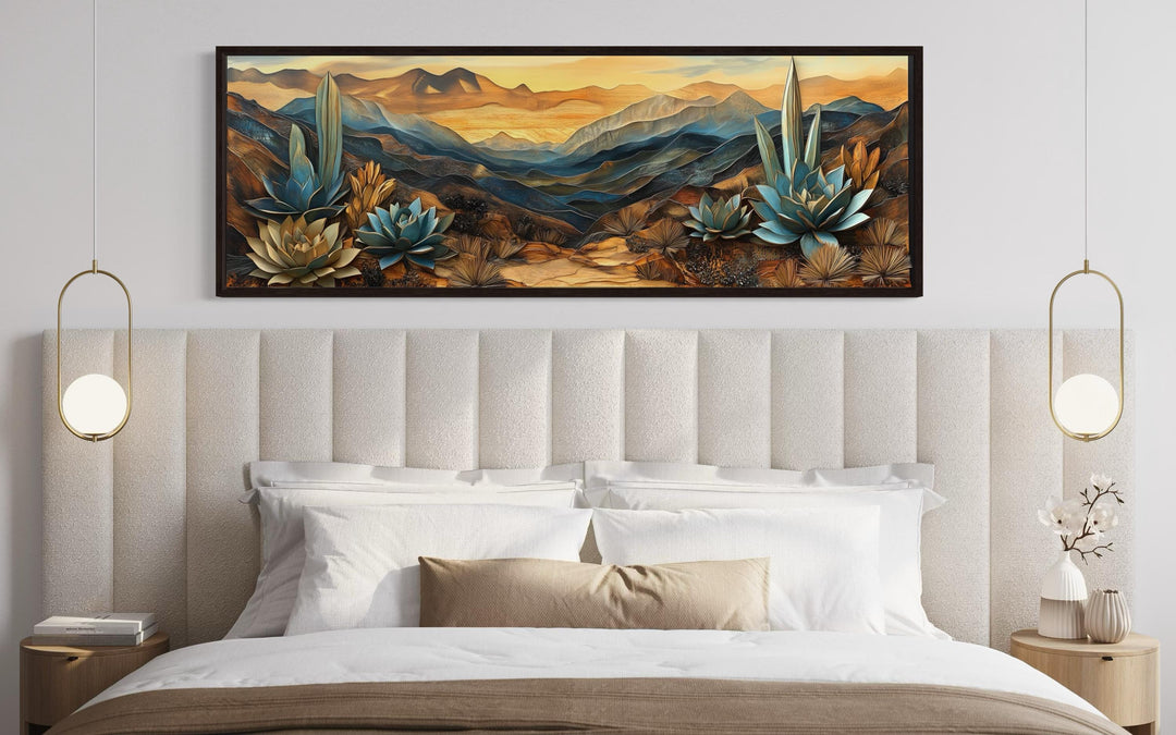Southwestern Agave Desert Landscape Layered Wood Style Canvas Wall Art