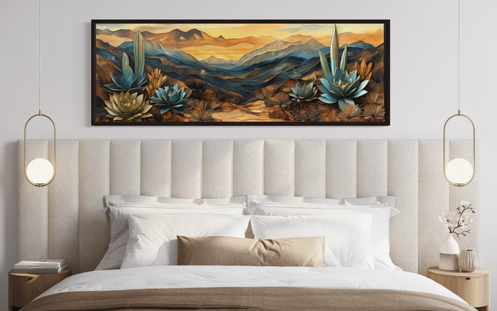 Southwestern Agave Desert Landscape Layered Wood Style Canvas Wall Art