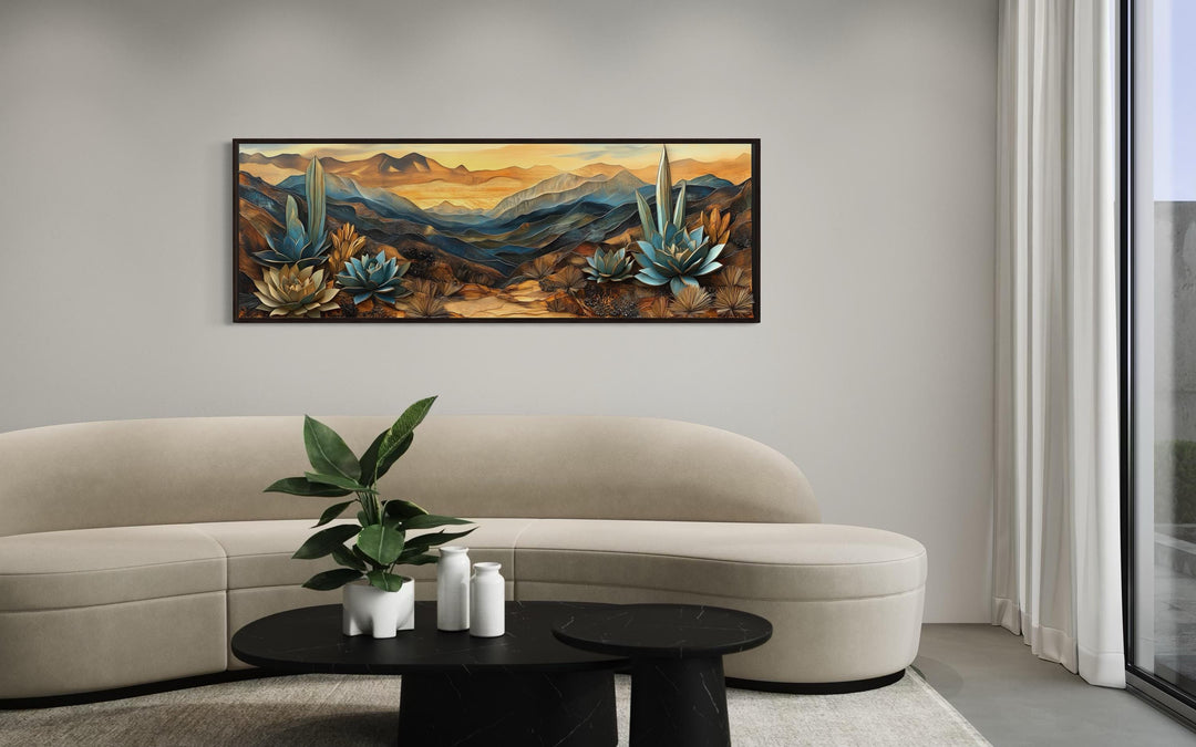 Southwestern Agave Desert Landscape Layered Wood Style Canvas Wall Art