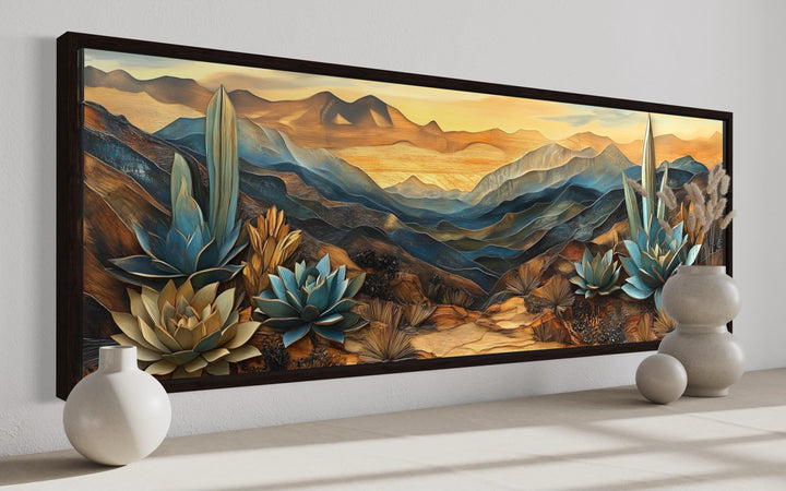 Southwestern Agave Desert Landscape Layered Wood Style Canvas Wall Art