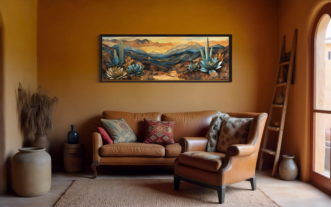 Southwestern Agave Desert Landscape Layered Wood Style Canvas Wall Art
