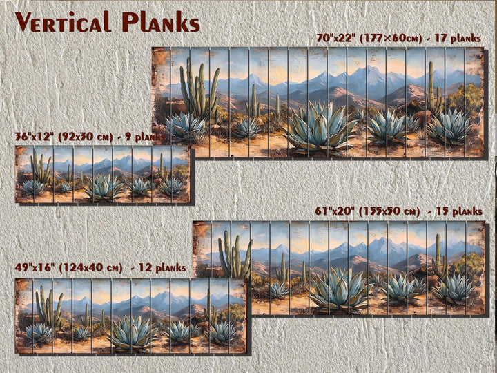 Southwestern Desert Agave Plants Long Horizontal Distressed Wood Wall Art