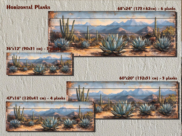 Southwestern Desert Agave Plants Long Horizontal Distressed Wood Wall Art