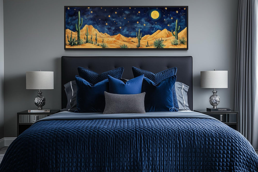 Southwestern Desert Night Sky Long Horizontal Framed Canvas Wall Art
