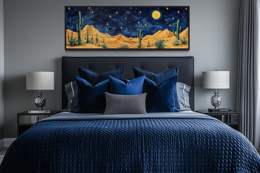 Southwestern Desert Night Sky Long Horizontal Framed Canvas Wall Art