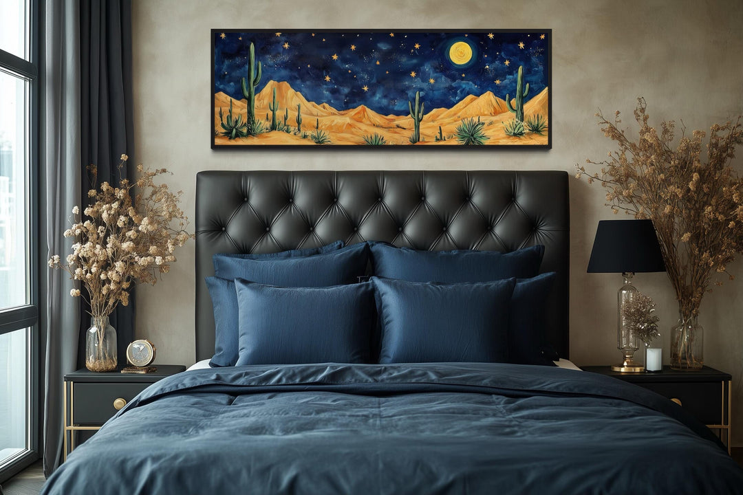 Southwestern Desert Night Sky Long Horizontal Framed Canvas Wall Art