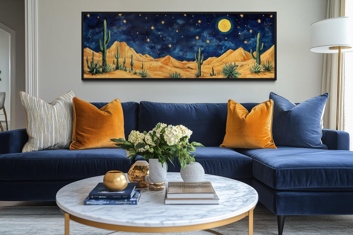 Southwestern Desert Night Sky Long Horizontal Framed Canvas Wall Art