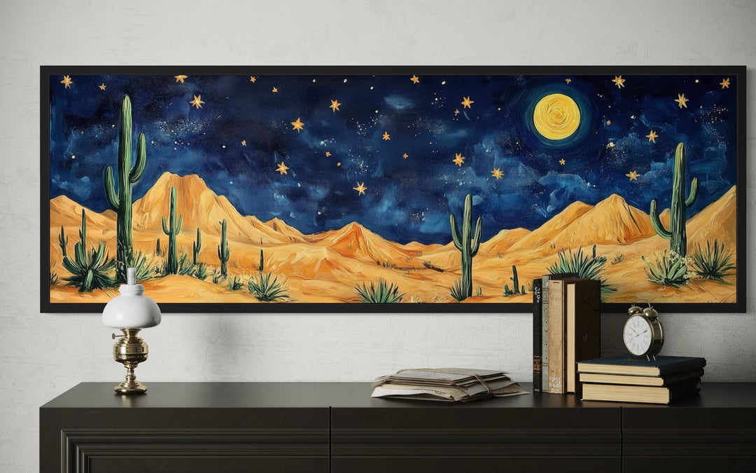 Southwestern Desert Night Sky Long Horizontal Framed Canvas Wall Art