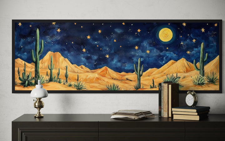 Southwestern Desert Night Sky Long Horizontal Framed Canvas Wall Art