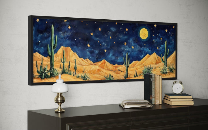 Southwestern Desert Night Sky Long Horizontal Framed Canvas Wall Art
