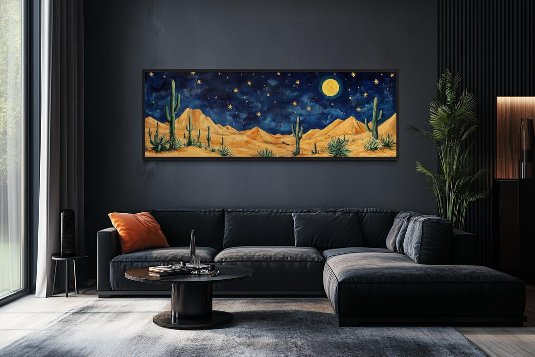 Southwestern Desert Night Sky Long Horizontal Framed Canvas Wall Art