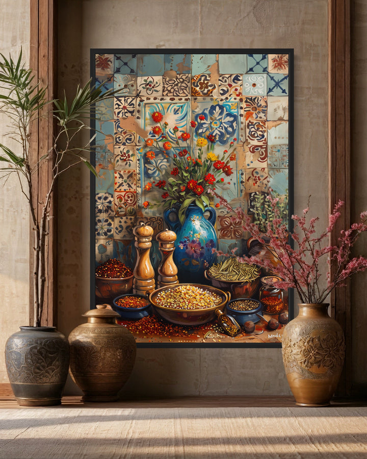Spices And Herbs Indian Kitchen Framed Canvas Wall Art