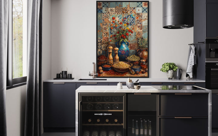 Spices And Herbs Indian Kitchen Framed Canvas Wall Art