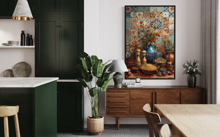 Spices And Herbs Indian Kitchen Framed Canvas Wall Art