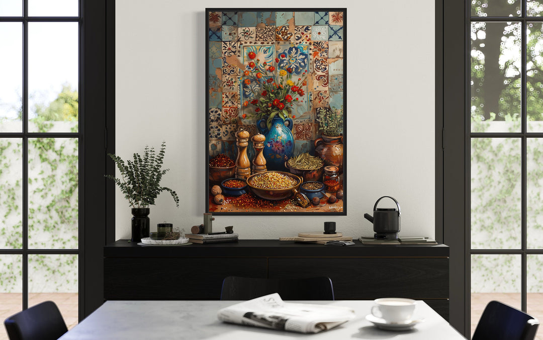 Spices And Herbs Indian Kitchen Framed Canvas Wall Art