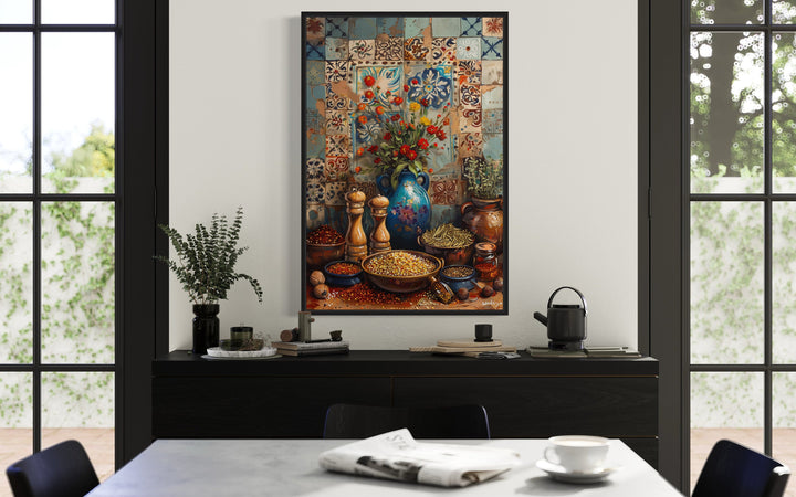 Spices And Herbs Indian Kitchen Framed Canvas Wall Art