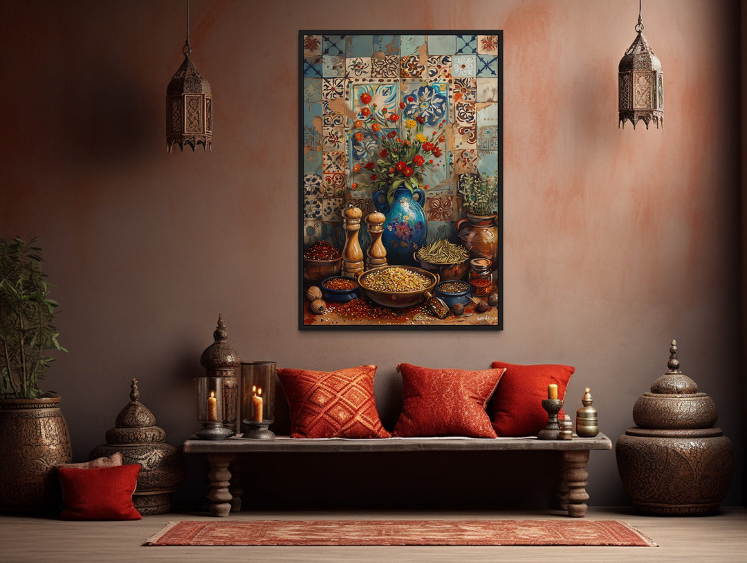 Spices And Herbs Indian Kitchen Framed Canvas Wall Art