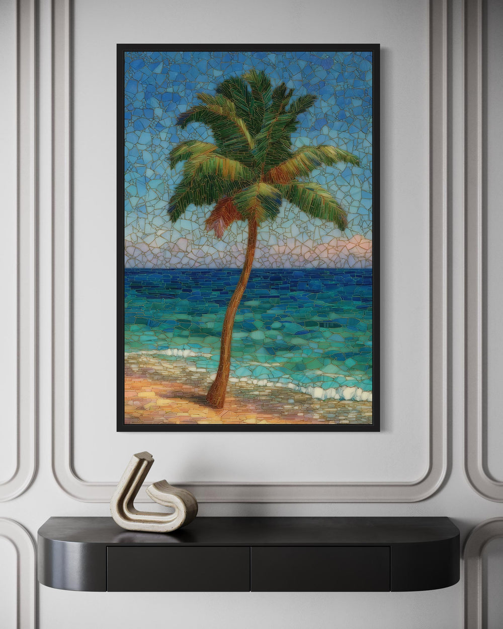 Stained Glass Style Palm Tree On The Beach Canvas Wall Art