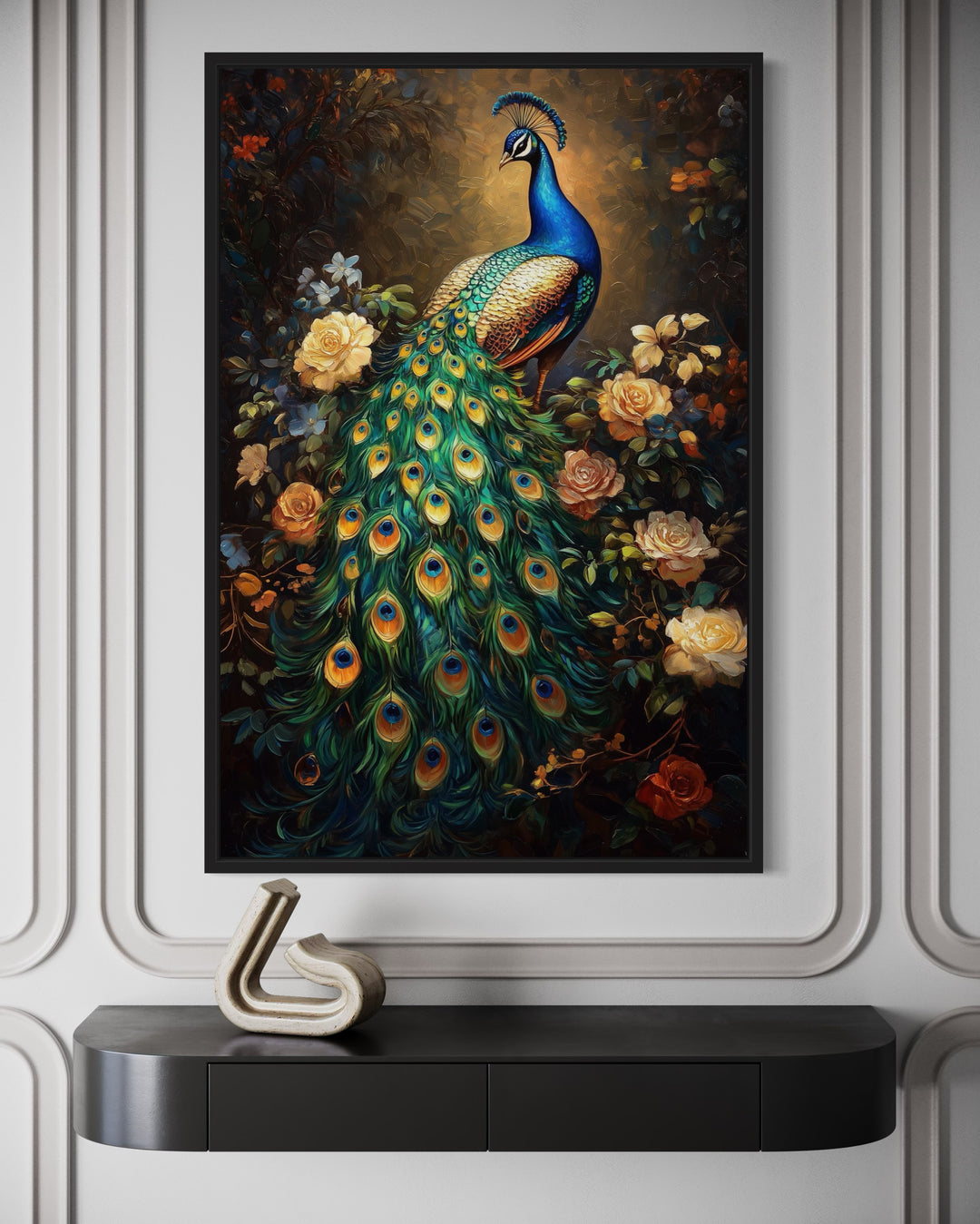 Stained Glass Style Peacock Framed Canvas Wall Art