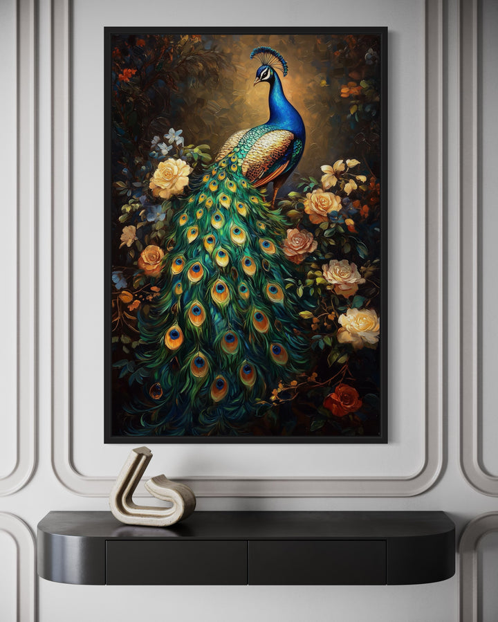Stained Glass Style Peacock Framed Canvas Wall Art
