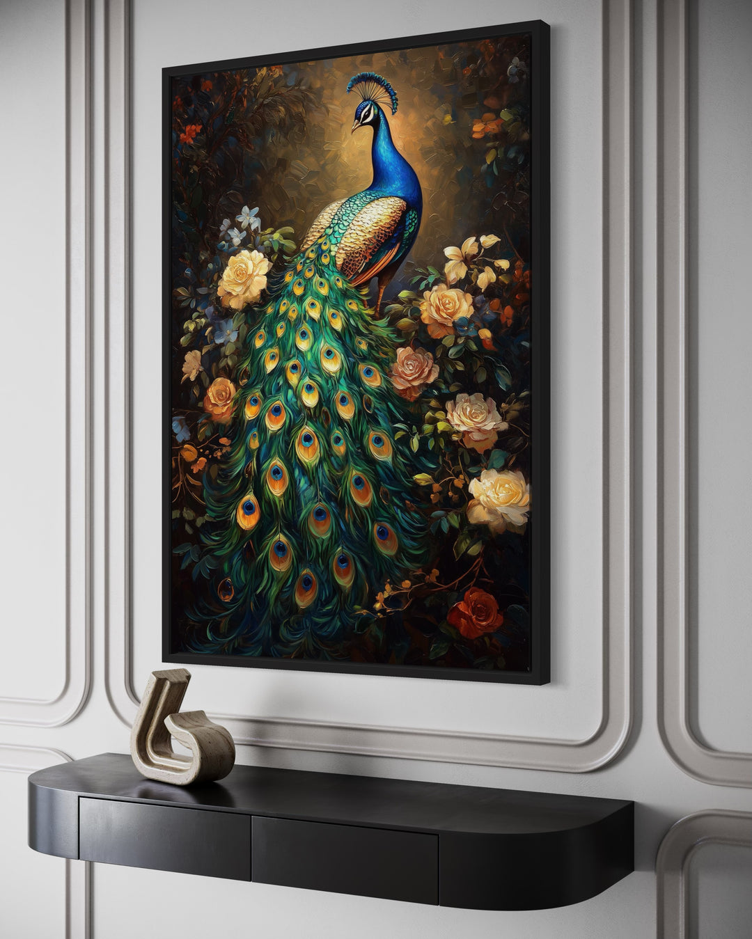 Stained Glass Style Peacock Framed Canvas Wall Art
