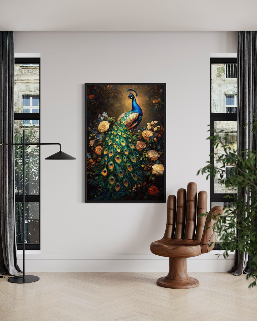 Stained Glass Style Peacock Framed Canvas Wall Art