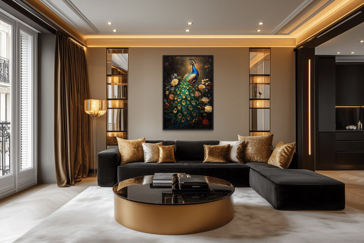 Stained Glass Style Peacock Framed Canvas Wall Art