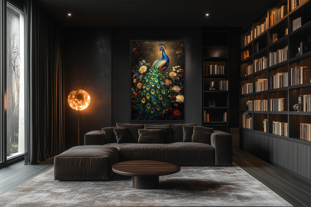 Stained Glass Style Peacock Framed Canvas Wall Art