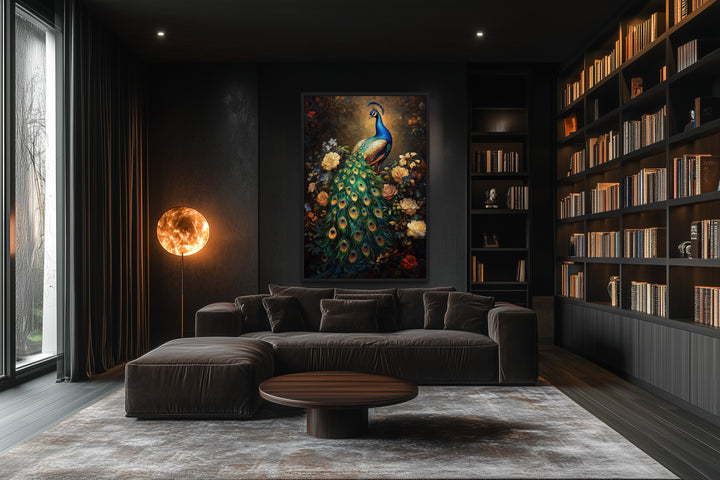 Stained Glass Style Peacock Framed Canvas Wall Art