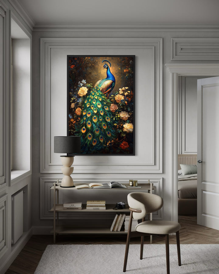 Stained Glass Style Peacock Framed Canvas Wall Art