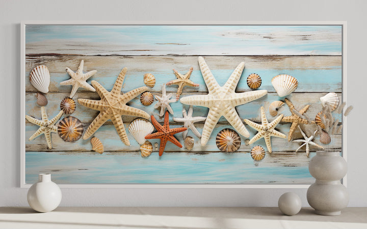 Starfish And Seashells Painting Beach House Framed Canvas Wall Art