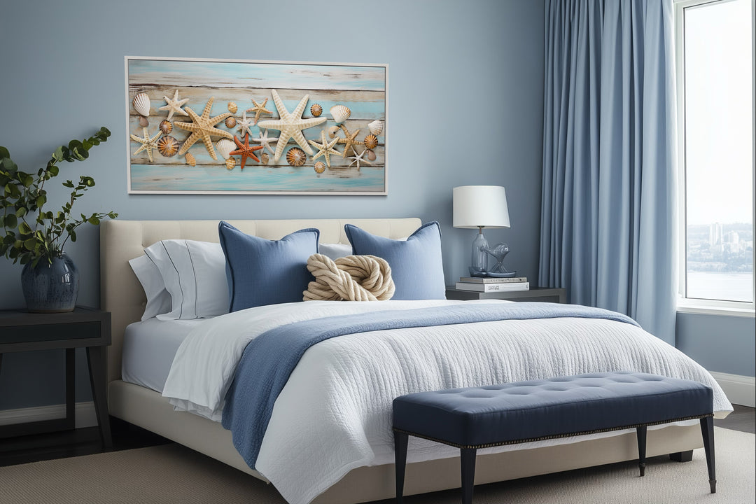 Starfish And Seashells Painting Beach House Framed Canvas Wall Art