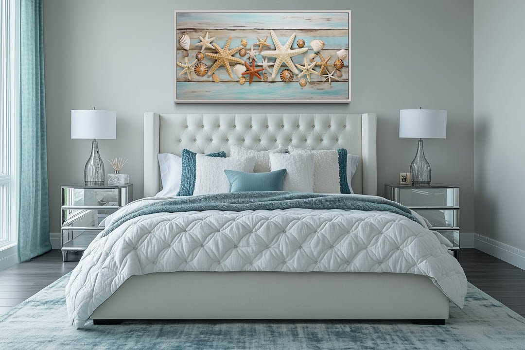 Starfish And Seashells Painting Beach House Framed Canvas Wall Art