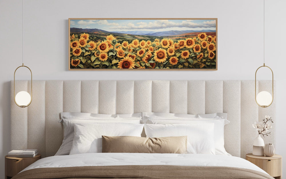 Sunflowers Field Rustic Farmhouse Long Horizontal Wall Art
