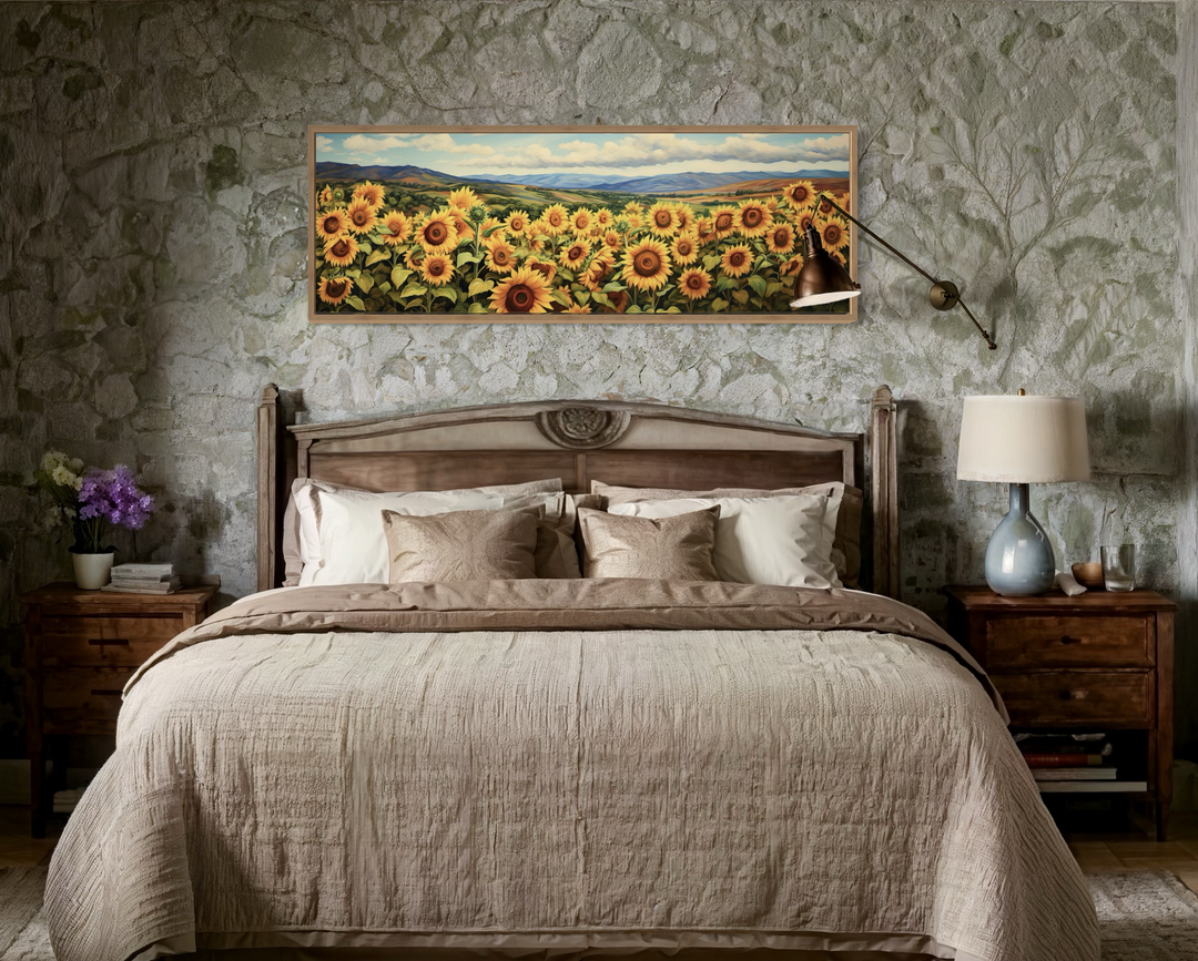 Sunflowers Field Rustic Farmhouse Long Horizontal Wall Art