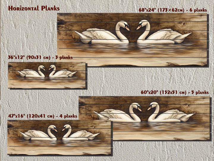 Swan Couple Real Long Horizontal Wood Wall Art