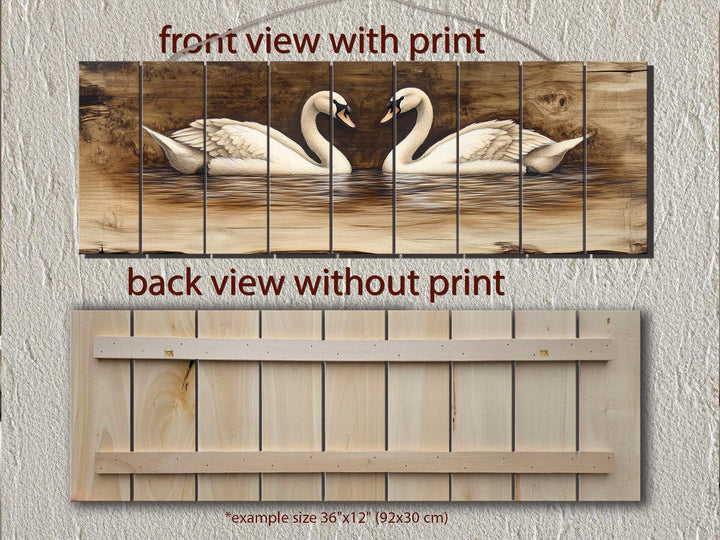 Swan Couple Real Long Horizontal Wood Wall Art