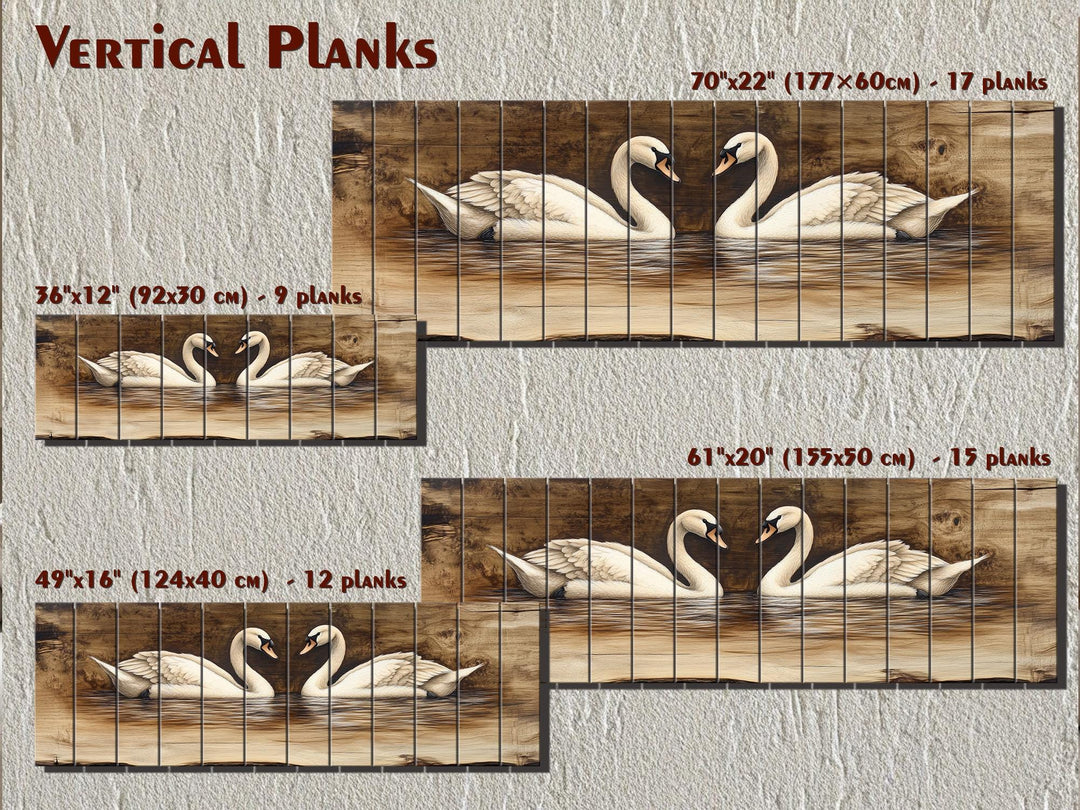 Swan Couple Real Long Horizontal Wood Wall Art